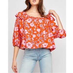 Free People Miss Daisy Top Ruffle Boho Flowy Small Cotton Floral